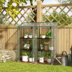 Outsunny Lean-to Greenhouse, Portable Greenhouse with 3 Tier Shelves, 2 Roll-Up Zippered Doors, 56.3" x 18.1" x 59.4", Clear - Image 10
