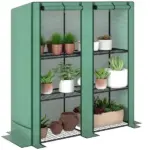 Outsunny Lean-to Greenhouse with 3 Tier Shelves, Portable Greenhouse with PE Cover, 2 Roll-Up Doors, 56.7" x 18.9" x 59.8", Green - Image 11