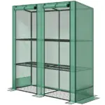 Outsunny Lean-to Greenhouse with 3 Tier Shelves, Portable Greenhouse with PE Cover, 2 Roll-Up Doors, 56.7" x 18.9" x 59.8", Green