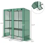 Outsunny Lean-to Greenhouse with 3 Tier Shelves, Portable Greenhouse with PE Cover, 2 Roll-Up Doors, 56.7" x 18.9" x 59.8", Green - Image 3
