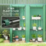 Outsunny Lean-to Greenhouse with 3 Tier Shelves, Portable Greenhouse with PE Cover, 2 Roll-Up Doors, 56.7" x 18.9" x 59.8", Green - Image 5
