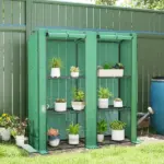 Outsunny Lean-to Greenhouse with 3 Tier Shelves, Portable Greenhouse with PE Cover, 2 Roll-Up Doors, 56.7" x 18.9" x 59.8", Green - Image 10