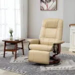 HOMCOM Leather Manual Recliner, Adjustable Swivel Lounge Chair with Footrest, Armrest and Wrapped Wood Base for Living Room, Cream White - Image 2