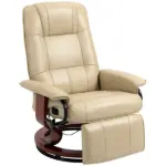 HOMCOM Leather Manual Recliner, Adjustable Swivel Lounge Chair with Footrest, Armrest and Wrapped Wood Base for Living Room, Cream White - Image 11