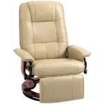 HOMCOM Leather Manual Recliner, Adjustable Swivel Lounge Chair with Footrest, Armrest and Wrapped Wood Base for Living Room, Cream White