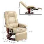HOMCOM Leather Manual Recliner, Adjustable Swivel Lounge Chair with Footrest, Armrest and Wrapped Wood Base for Living Room, Cream White - Image 3