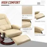 HOMCOM Leather Manual Recliner, Adjustable Swivel Lounge Chair with Footrest, Armrest and Wrapped Wood Base for Living Room, Cream White - Image 6