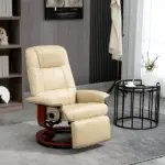 HOMCOM Leather Manual Recliner, Adjustable Swivel Lounge Chair with Footrest, Armrest and Wrapped Wood Base for Living Room, Cream White - Image 10