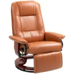 HOMCOM Leather Manual Recliner Adjustable Swivel Lounge Chair with Footrest Armrest and Wrapped Wood Base for Living Room, Light Brown - Image 11