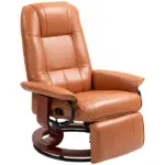 HOMCOM Leather Manual Recliner Adjustable Swivel Lounge Chair with Footrest Armrest and Wrapped Wood Base for Living Room, Light Brown
