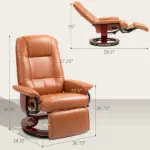 HOMCOM Leather Manual Recliner Adjustable Swivel Lounge Chair with Footrest Armrest and Wrapped Wood Base for Living Room, Light Brown - Image 3