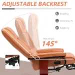 HOMCOM Leather Manual Recliner Adjustable Swivel Lounge Chair with Footrest Armrest and Wrapped Wood Base for Living Room, Light Brown - Image 4