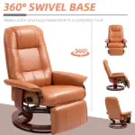 HOMCOM Leather Manual Recliner Adjustable Swivel Lounge Chair with Footrest Armrest and Wrapped Wood Base for Living Room, Light Brown - Image 5