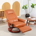 HOMCOM Leather Manual Recliner Adjustable Swivel Lounge Chair with Footrest Armrest and Wrapped Wood Base for Living Room, Light Brown - Image 10