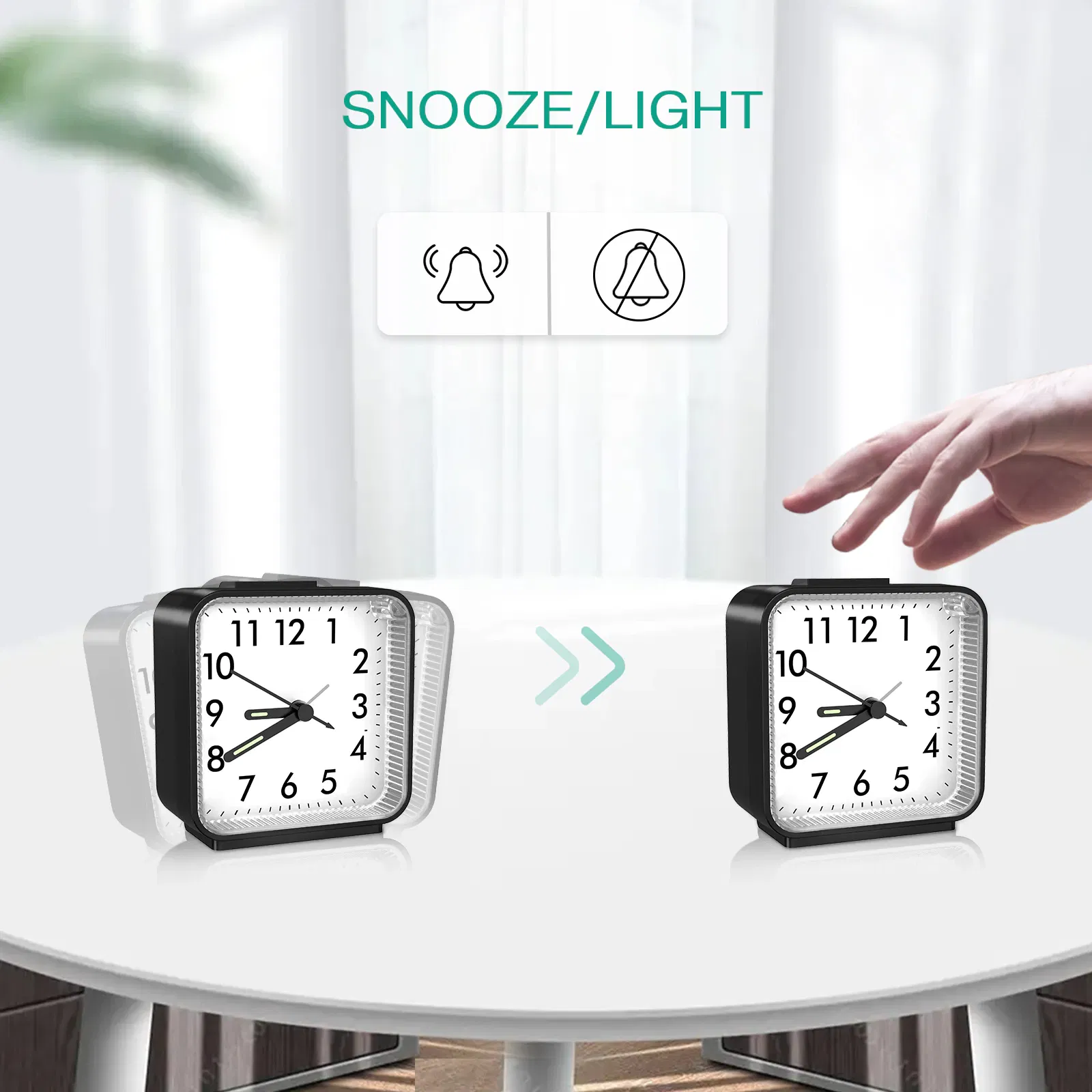 Silent Analog Alarm Clock with Night Light and Snooze Battery Powered