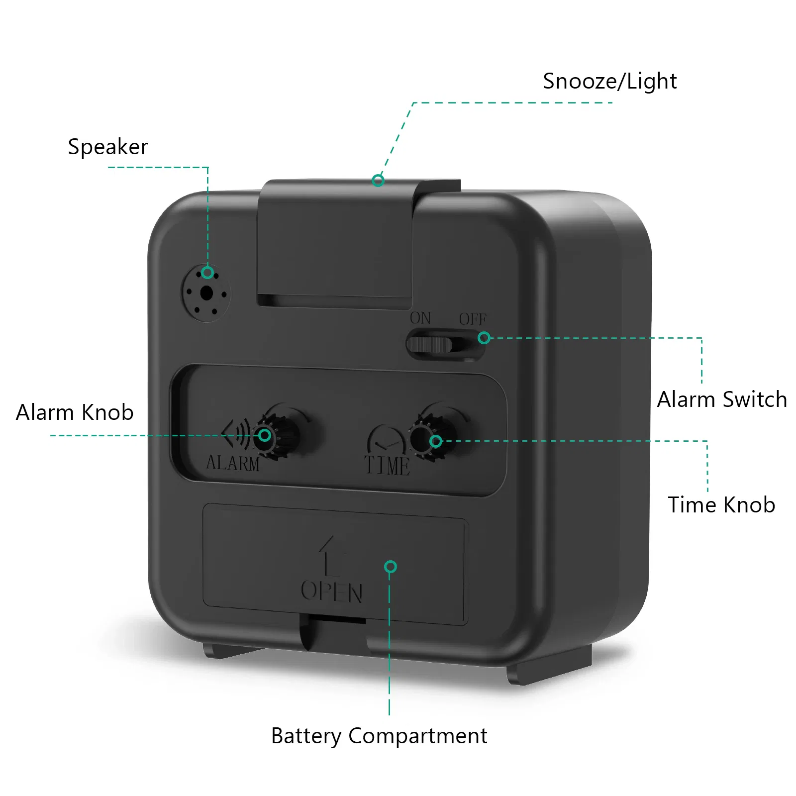 Silent Analog Alarm Clock with Night Light and Snooze Battery Powered