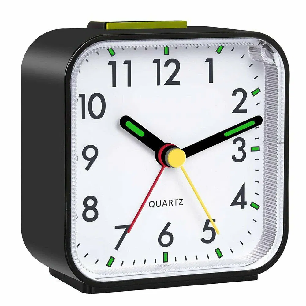 Silent Analog Alarm Clock with Night Light and Snooze Battery Powered