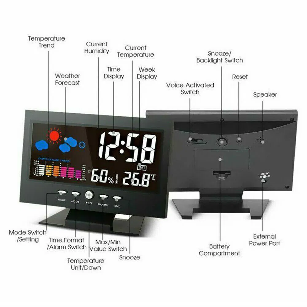 LED Digital Alarm Clock with Calendar Thermometer and Hygrometer