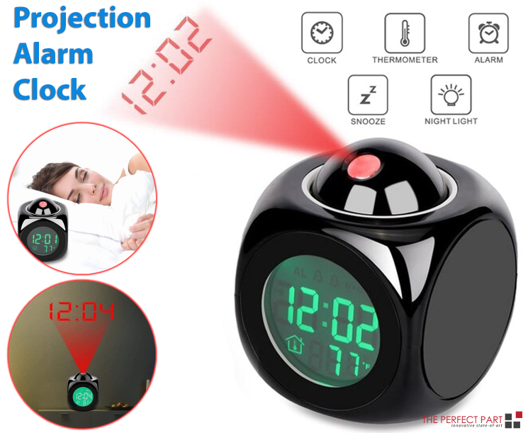 LED Projection Alarm Clock with LCD Display Voice Time Weather and Snooze