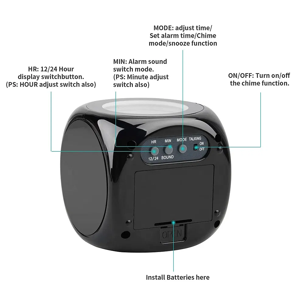 LED Projection Alarm Clock with LCD Display Voice Time Weather and Snooze