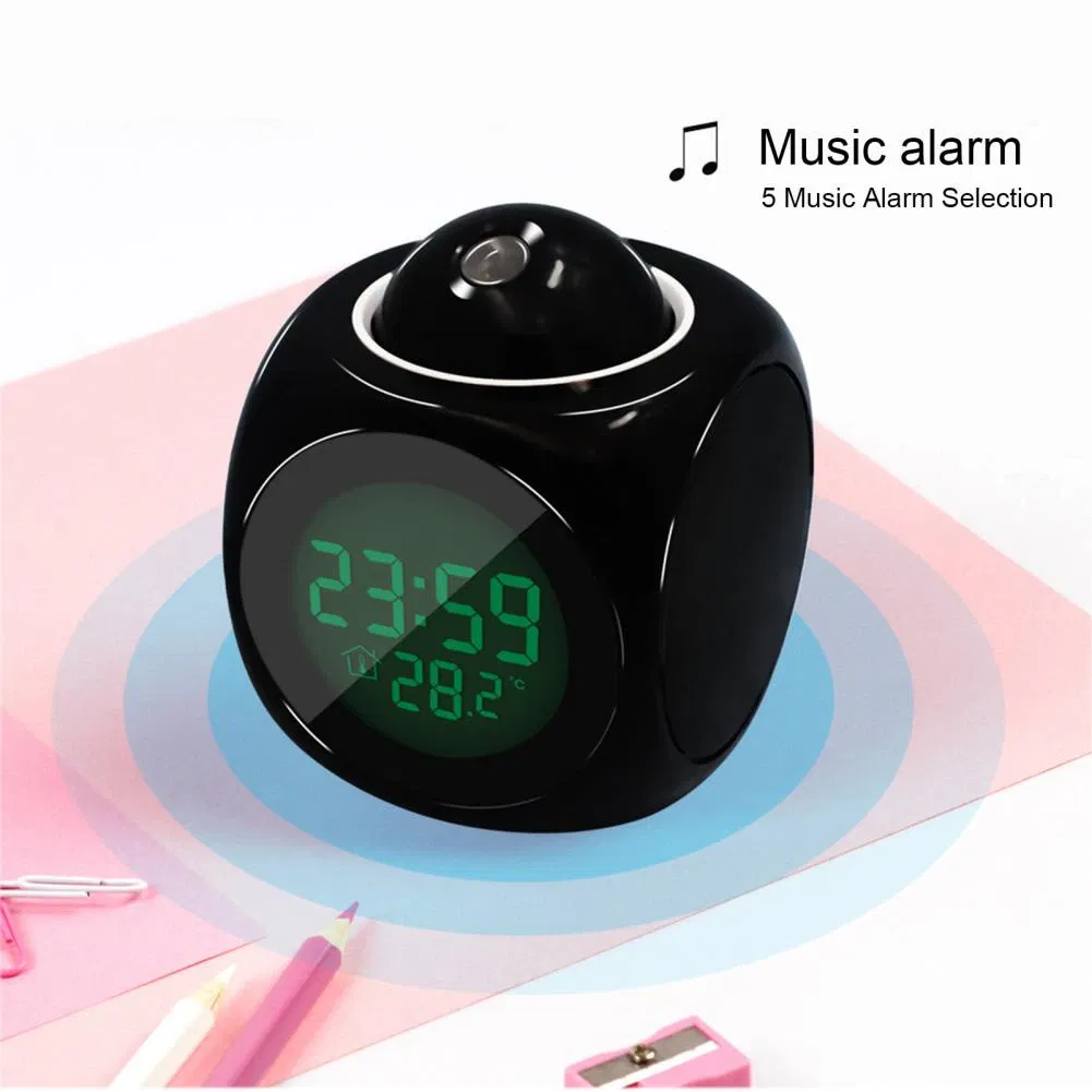 LED Projection Alarm Clock with LCD Display Voice Time Weather and Snooze