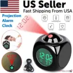 LED Projection Alarm Clock with LCD Display Voice Time Weather and Snooze