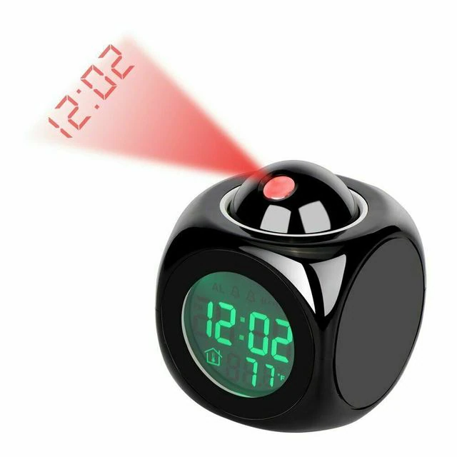 LED Projection Alarm Clock with LCD Display Voice Time Weather and Snooze
