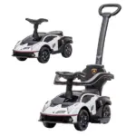 Aosom Licensed 2-in-1 Toddler Ride On Push Car Walker, Interactive Steering Wheel, Engine Sounds, Manual Push-Along Toy, White