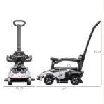 Aosom Licensed 2-in-1 Toddler Ride On Push Car Walker, Interactive Steering Wheel, Engine Sounds, Manual Push-Along Toy, White - Image 3