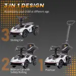 Aosom Licensed 2-in-1 Toddler Ride On Push Car Walker, Interactive Steering Wheel, Engine Sounds, Manual Push-Along Toy, White - Image 5