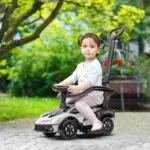 Aosom Licensed 2-in-1 Toddler Ride On Push Car Walker, Interactive Steering Wheel, Engine Sounds, Manual Push-Along Toy, White - Image 10