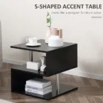 HOMCOM Lift Top Coffee Table Designer S-Shaped Black 3-Tier Side Table Multi Level with 2 Steel Support Poles - Image 4