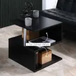 HOMCOM Lift Top Coffee Table Designer S-Shaped Black 3-Tier Side Table Multi Level with 2 Steel Support Poles - Image 5