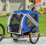 Dog Bike Trailer with 3 Entrances, Off Road Wheels and Mesh Screen, Light Blue and Gray - Image 7