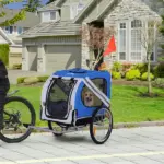 Dog Bike Trailer with 3 Entrances, Off Road Wheels and Mesh Screen, Light Blue and Gray - Image 10