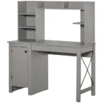 Light Grey Computer Desk with Bookshelves Cabinet Home Office Desk Storage Shelves Study Table - Image 11