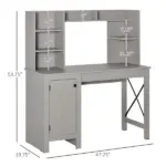 Light Grey Computer Desk with Bookshelves Cabinet Home Office Desk Storage Shelves Study Table - Image 3