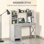 Light Grey Computer Desk with Bookshelves Cabinet Home Office Desk Storage Shelves Study Table - Image 4