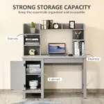 Light Grey Computer Desk with Bookshelves Cabinet Home Office Desk Storage Shelves Study Table - Image 5