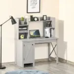 Light Grey Computer Desk with Bookshelves Cabinet Home Office Desk Storage Shelves Study Table - Image 10