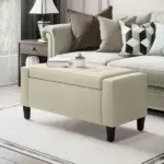 HOMCOM Linen Tufted Storage Ottoman Bench with Lift Top for Spacious Living Room Entryway Bedroom Decor Beige - Image 2