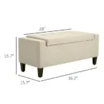 HOMCOM Linen Tufted Storage Ottoman Bench with Lift Top for Spacious Living Room Entryway Bedroom Decor Beige - Image 3