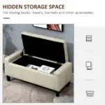 HOMCOM Linen Tufted Storage Ottoman Bench with Lift Top for Spacious Living Room Entryway Bedroom Decor Beige - Image 4
