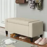 HOMCOM Linen Tufted Storage Ottoman Bench with Lift Top for Spacious Living Room Entryway Bedroom Decor Beige - Image 10