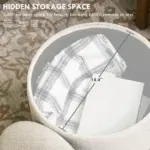 Round Upholstered Storage Ottoman with Wood Legs and Padded Seat, Cream White - Image 4