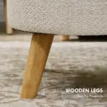 Round Upholstered Storage Ottoman with Wood Legs and Padded Seat, Cream White - Image 7
