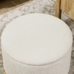 Round Upholstered Storage Ottoman with Wood Legs and Padded Seat, Cream White - Image 9