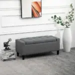 HOMCOM Linen Upholstered Storage Ottoman with Lift-Top Design Space-Saving Gray - Image 2