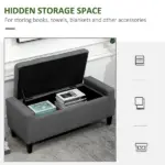 HOMCOM Linen Upholstered Storage Ottoman with Lift-Top Design Space-Saving Gray - Image 4