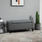 HOMCOM Linen Upholstered Storage Ottoman with Lift-Top Design Space-Saving Gray - Image 10